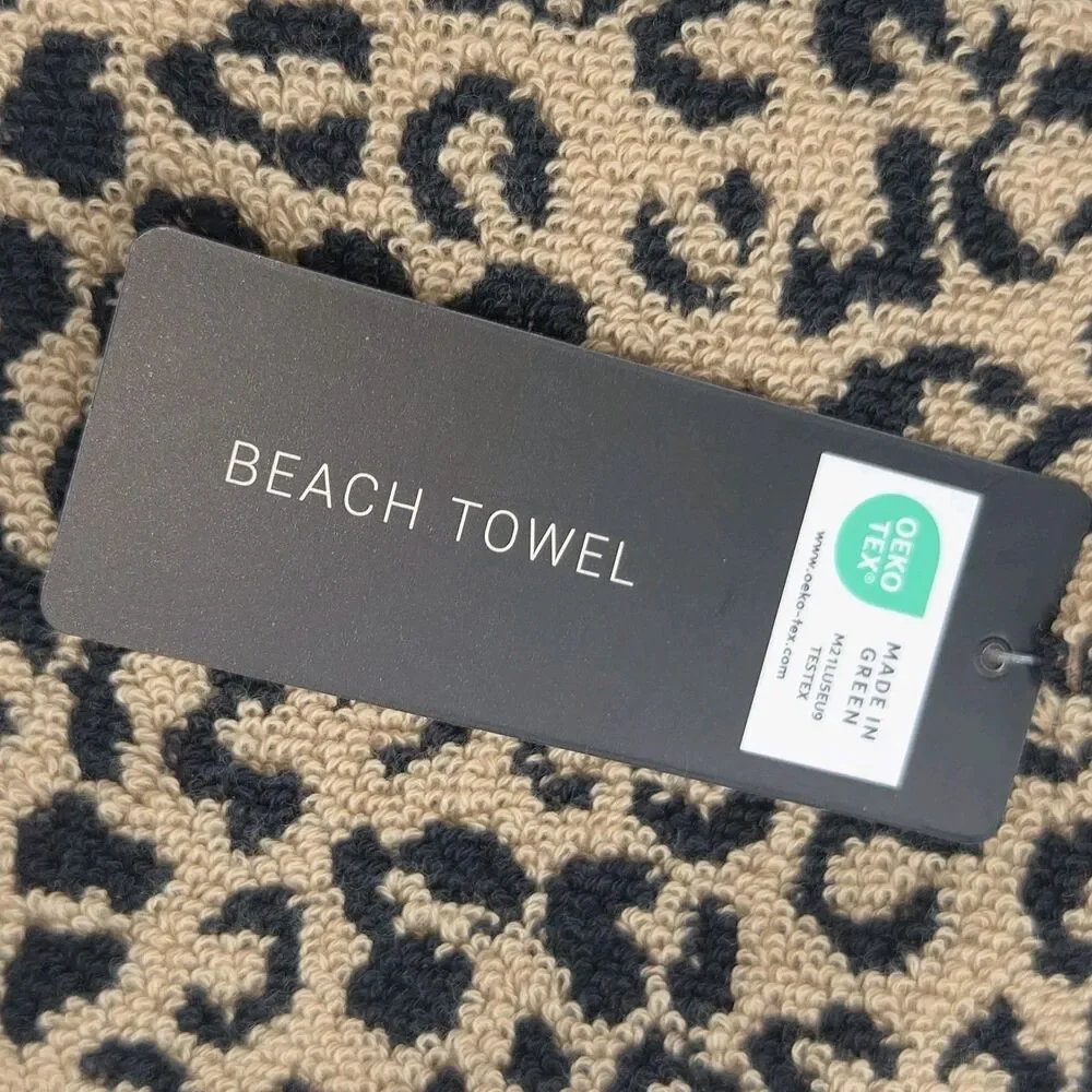 Rachel Zoe Leopard Print Oversized Beach Towel‎ 40x70 Tan Black Quick Dry